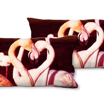 Deko-Foto-Kissen Set (2 Stk.), Motiv: Flamingos in Love - Größe: 80 x 40 cm - Premium Kissenhülle, Zierkissen, Dekokissen, Fotokissen, Kissenbezug