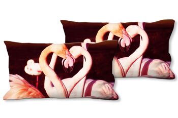 Ensemble de coussins photo décoratifs (2 pièces), motif : Flamants roses amoureux - taille : 80 x 40 cm - housse de coussin haut de gamme, coussin décoratif, coussin décoratif, coussin photo, housse de coussin 1
