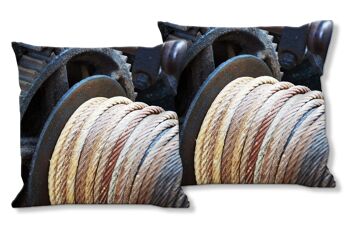 Ensemble de coussins photo décoratifs (2 pièces), motif : treuil - taille : 40 x 40 cm - housse de coussin premium, coussin décoratif, coussin décoratif, coussin photo, housse de coussin 1