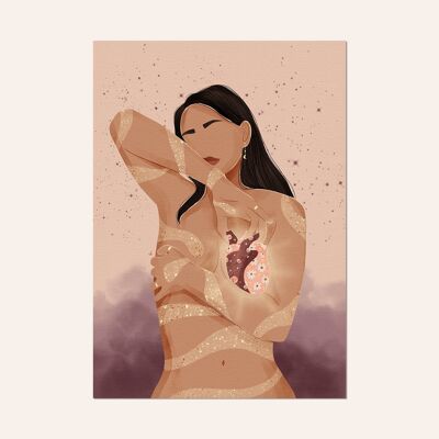 Illustration féminine, carte et affiche - "Joie du Coeur"