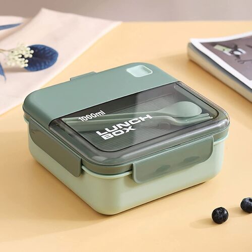 Waterproof lunch box 1000ML with airtight lid, in shades of green, for adults and children 17x17x7.50cm