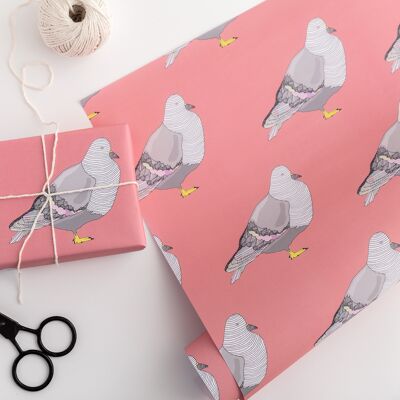 Emballage cadeau Pigeons (Rose) | Papier d'emballage | Papier artisanal