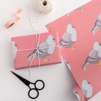 Emballage cadeau Pigeons (Rose) | Papier d'emballage | Papier artisanal