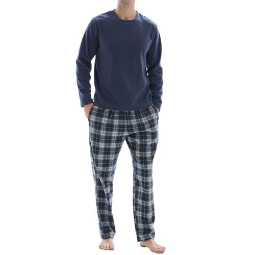 SaneShoppe Men’s Long Sleeve Fleece Top 100% Cotton Bottom Pyjamas Sets Loungewear - M, Navy-53