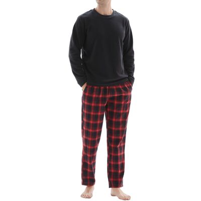 SaneShoppe Top in pile a maniche lunghe da uomo 100% cotone fondo pigiama set loungewear -M, rosso-57