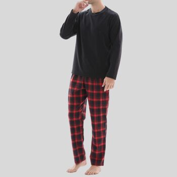 SaneShoppe Haut en polaire à manches longues pour homme 100 % coton Bas Pyjamas Ensembles Loungewear -M, Rouge-57 3