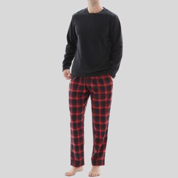 SaneShoppe Haut en polaire à manches longues pour homme 100 % coton Bas Pyjamas Ensembles Loungewear -XL, Rouge-59 3