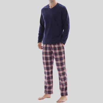 SaneShoppe Pyjama à manches longues pour homme 100 % coton Bas Ensembles de pyjama Loungewear -M, Blue-136 2
