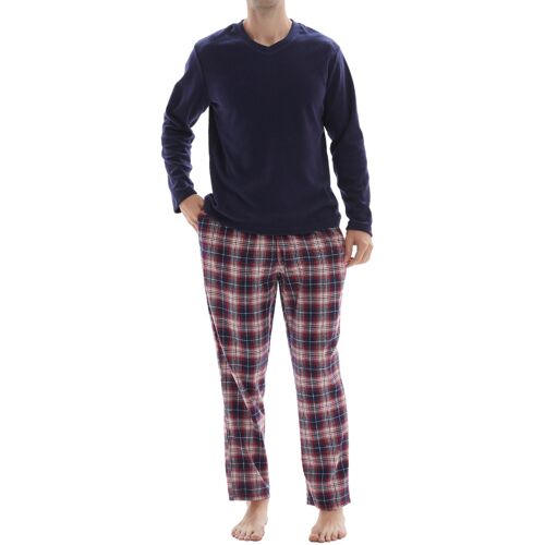 SaneShoppe Men’s Long Sleeve Fleece Top 100% Cotton Bottom Pyjamas Sets Loungewear -L, Blue-137