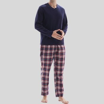 SaneShoppe Haut en molleton à manches longues pour hommes 100% coton Ensembles de pyjamas Loungewear -L, Bleu-137 5