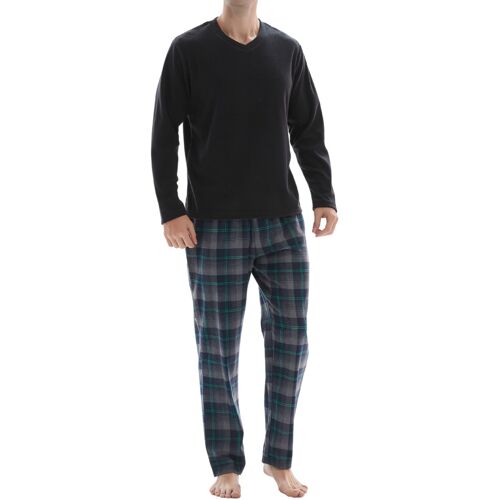 SaneShoppe Men’s Long Sleeve Fleece Top 100% Cotton Bottom Pyjamas Sets Loungewear -M, Black-140