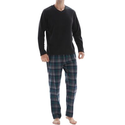 SaneShoppe - Pijama de manga larga para hombre con parte superior de forro polar 100 % algodón, ropa de descanso, M, negro, 140