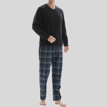 SaneShoppe Pyjama à manches longues pour homme 100 % coton Bas Ensembles Loungewear -M, Noir-140 4