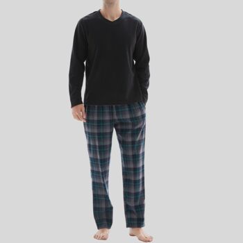 SaneShoppe Haut en polaire à manches longues pour homme 100 % coton Bas Pyjamas Ensembles Loungewear -XL, Noir-142 3