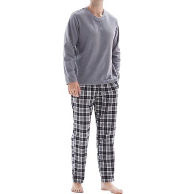 SaneShoppe Pigiama da uomo a maniche lunghe in pile a maniche lunghe 100% cotone Set pigiama Loungewear -M, Grigio-144