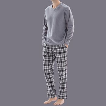 SaneShoppe Haut en polaire à manches longues pour homme 100 % coton Bas Pyjamas Ensembles Loungewear -XL, Gris-146 3