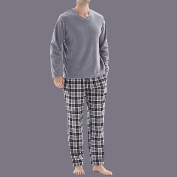 SaneShoppe Haut en polaire à manches longues pour homme 100 % coton Bas Pyjamas Ensembles Loungewear -XXL, Gris-147 4