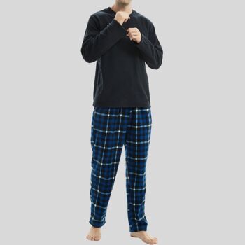 Ensemble de pyjama en polaire thermique à manches longues SaneShoppe pour hommes, pyjama de luxe Loungewear -M, Navy-29 4