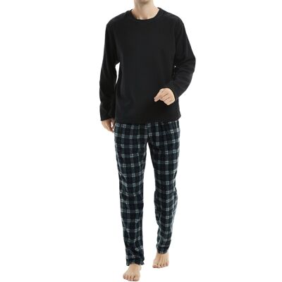 Conjunto de pijama de forro polar térmico de manga larga para hombre de SaneShoppe, pijama de lujo para estar en casa -L, negro-42