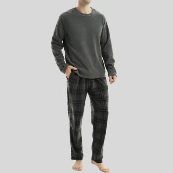 Ensemble de pyjama en polaire thermique à manches longues SaneShoppe pour hommes, pyjama de luxe Loungewear -M, gris-33 3