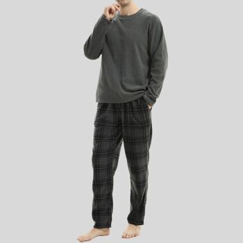 Ensemble de pyjama en polaire thermique à manches longues SaneShoppe pour hommes, pyjama de luxe Loungewear -M, gris-33 2