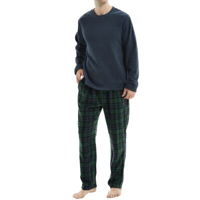 Conjunto de pijama de forro polar térmico de manga larga para hombre de SaneShoppe, pijama de lujo, ropa de descanso -M, azul marino-112
