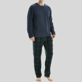Ensemble de pyjama en polaire thermique à manches longues SaneShoppe pour hommes, pyjama de luxe Loungewear -M, Navy-112 2