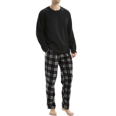 Conjunto de pijama de forro polar térmico de manga larga para hombre de SaneShoppe, ropa de descanso de pijama de lujo -M, negro-116