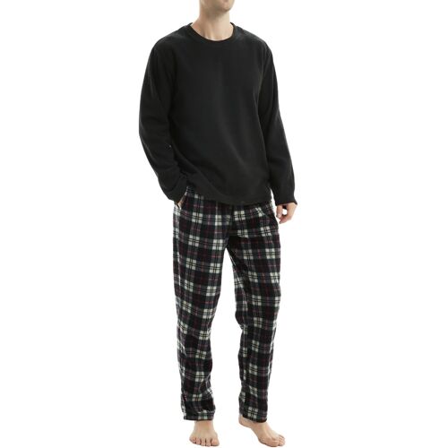SaneShoppe Men’s Long Sleeve Thermal Fleece Pyjama Set, Luxury Pyjamas Loungewear -XL, Black-118