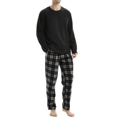 Conjunto de pijama de forro polar térmico de manga larga para hombre de SaneShoppe, ropa de descanso de pijama de lujo -XL, negro-118