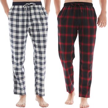 SaneShoppe Lot de 2 bas de pyjama en coton respirant pour homme - M, rouge/gris à carreaux-212 4