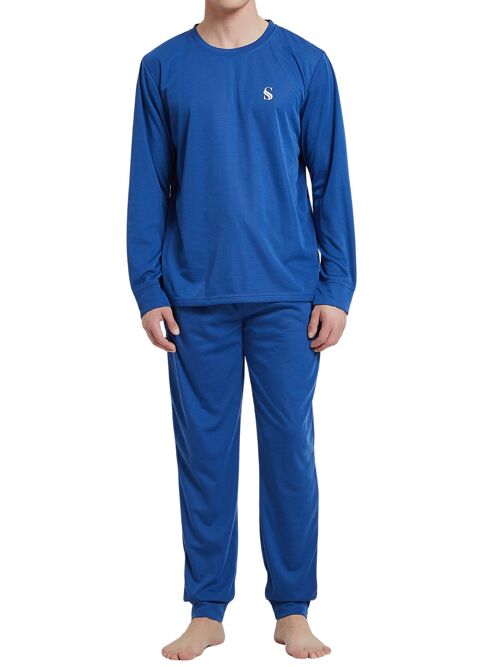 SaneShoppe Mens Brushed Pyjama Set, Compact-Siro Spinning Technology Luxury Pyjamas -L, Blue-106B