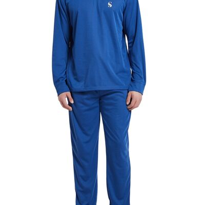 SaneShoppe Mens Brushed Pyjama Set, Compact-Siro Spinning Technology Luxury Pyjamas -L, Blue-106B