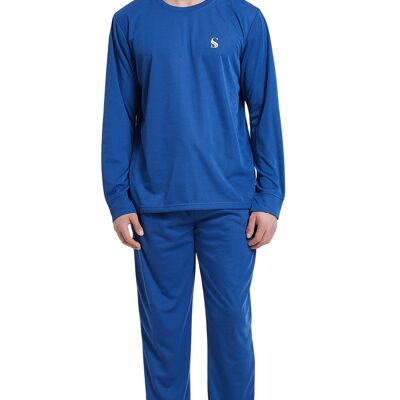SaneShoppe Set pigiama spazzolato da uomo, pigiama di lusso con tecnologia Compact-Siro Spinning -L, blu-106B
