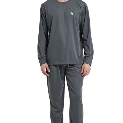SaneShoppe Set pigiama spazzolato da uomo, pigiama di lusso con tecnologia Compact-Siro Spinning -L, grigio-106F