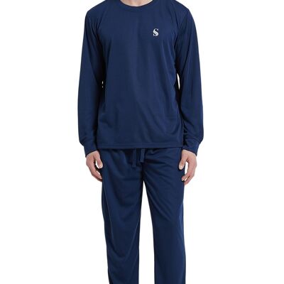 SaneShoppe Set pigiama spazzolato da uomo, pigiama di lusso con tecnologia Compact-Siro Spinning -M, blu scuro