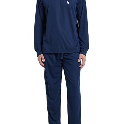 SaneShoppe Gebürstetes Pyjama-Set für Herren, Compact-Siro Spinning Technology Luxury Pyjamas -L, Navy