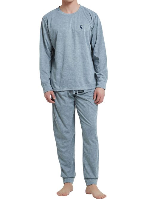 SaneShoppe Mens Brushed Pyjama Set, Compact-Siro Spinning Technology Luxury Pyjamas -L, Grey