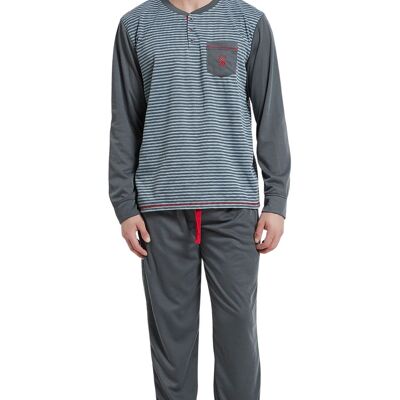 SaneShoppe Set pigiama spazzolato da uomo, pigiama di lusso con tecnologia Compact-Siro Spinning -L, strisce grigie