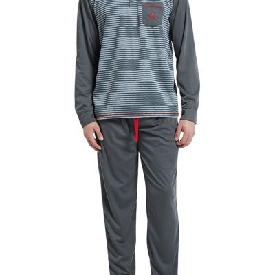 SaneShoppe Gebürstetes Pyjama-Set für Herren, Compact-Siro Spinning Technology Luxury Pyjamas -XXL, Grey Stripe