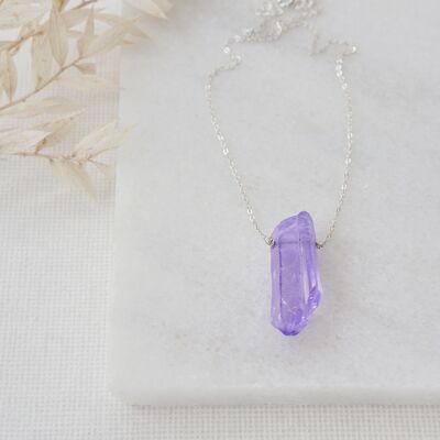 925 Sterling Silver & Raw Cut Purple Agate Crystal Necklace