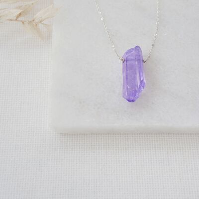 Collar de plata de ley 925 y cristal de ágata púrpura de corte crudo