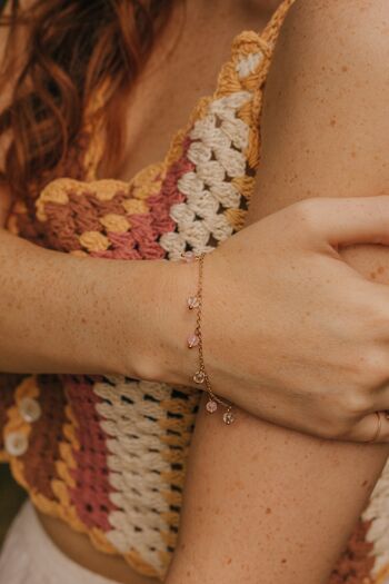 Bracelet en quartz rose et quartz transparent doré 2