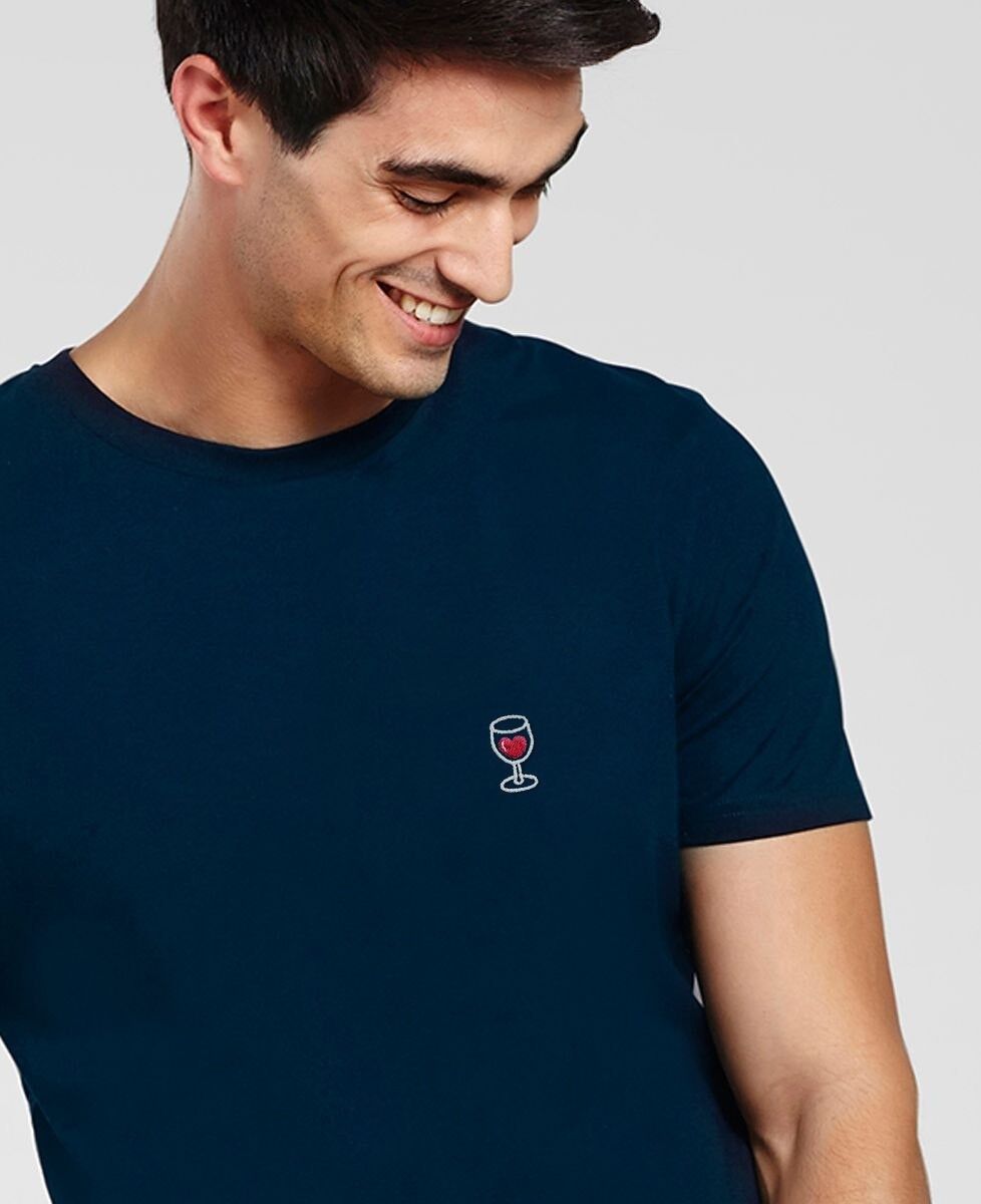 Buy wholesale Glass of wine men s t shirt embroidered