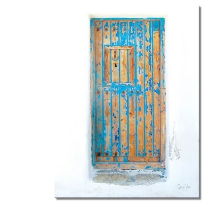 Wandbild: Griechische Tür vor weiß - Hochformat 3:4 - viele Größen & Materialien – Exklusives Fotokunst-Motiv als Leinwandbild oder Acrylglasbild zur Wand-Dekoration