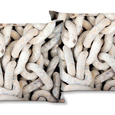 Decorative photo cushion set (2 pieces), motif: white 7 chain - size: 40 x 40 cm - premium cushion cover, decorative cushion, decorative cushion, photo cushion, cushion cover