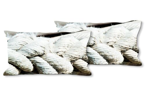 Deko-Foto-Kissen Set (2 Stk.), Motiv: Weiß 9 Tauwerk - Größe: 80 x 40 cm - Premium Kissenhülle, Zierkissen, Dekokissen, Fotokissen, Kissenbezug