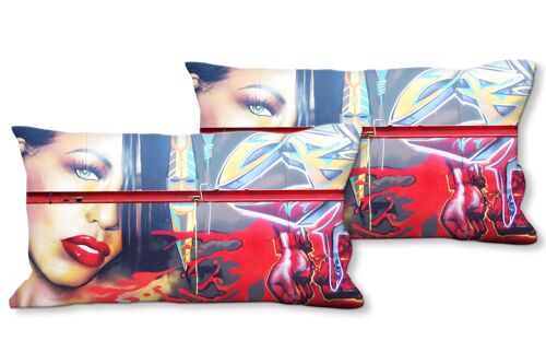 Deko-Foto-Kissen Set (2 Stk.), Motiv: Graffiti 2 - Größe: 80 x 40 cm - Premium Kissenhülle, Zierkissen, Dekokissen, Fotokissen, Kissenbezug