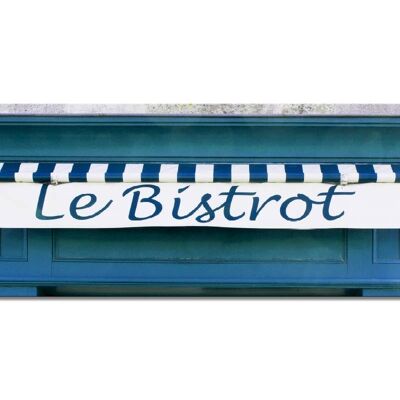 Mural: Le Bistrot blue - panorama landscape 3:1 - many sizes & materials - exclusive photo art motif as a canvas or acrylic glass picture for wall decoration