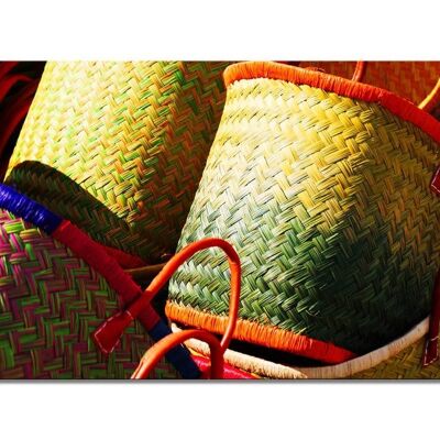 Mural: cestas de colores - formato apaisado 2:1 - muchos tamaños y materiales - motivo de arte fotográfico exclusivo como cuadro de lienzo o cuadro de vidrio acrílico para decoración de paredes